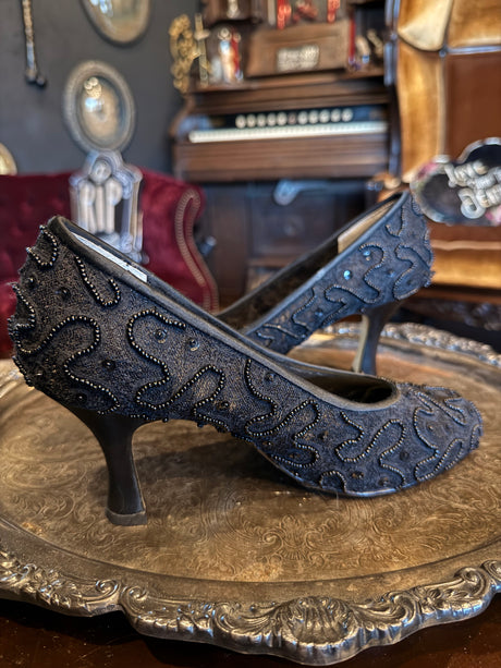 Vintage Jacques Levine Black Sequin High Heels