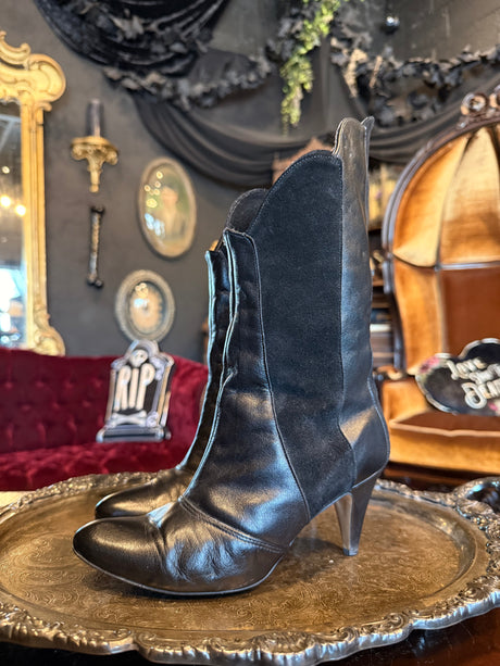 Vintage Black Smooth and Suede Leather Convertible High Heeled Boots