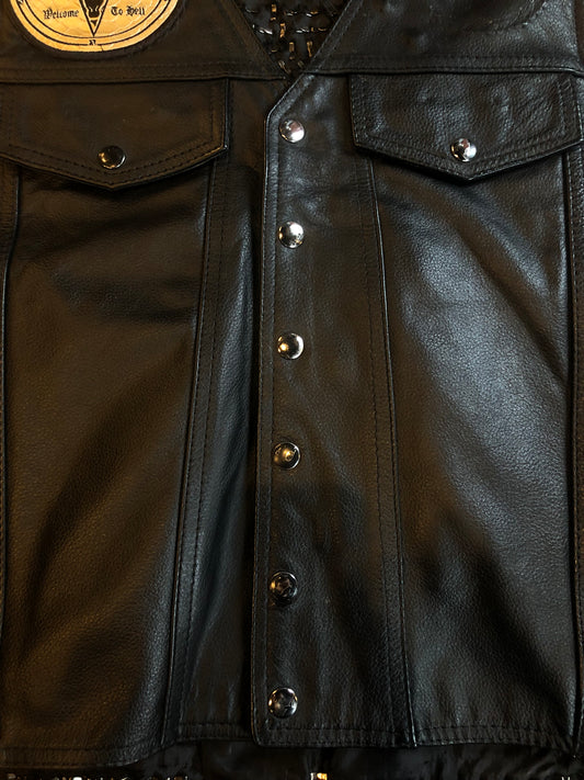Absolutely Brutal & Badass Custom Black Studded Leather Vest w/ Venom & Dead Congregation Patches