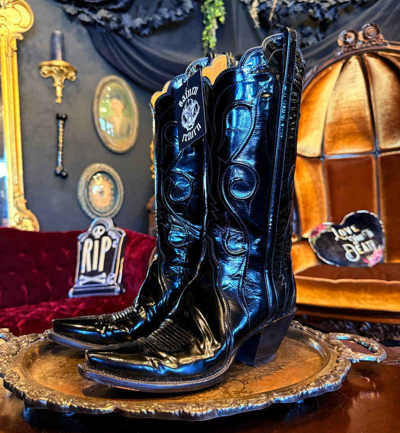 Lucchese Black Patent Leather Cowboy Boots