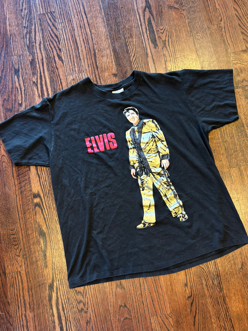 Vintage 1989 Elvis Black and Gold Flash Single Stitch Hanes Short Sleeve T-Shirt