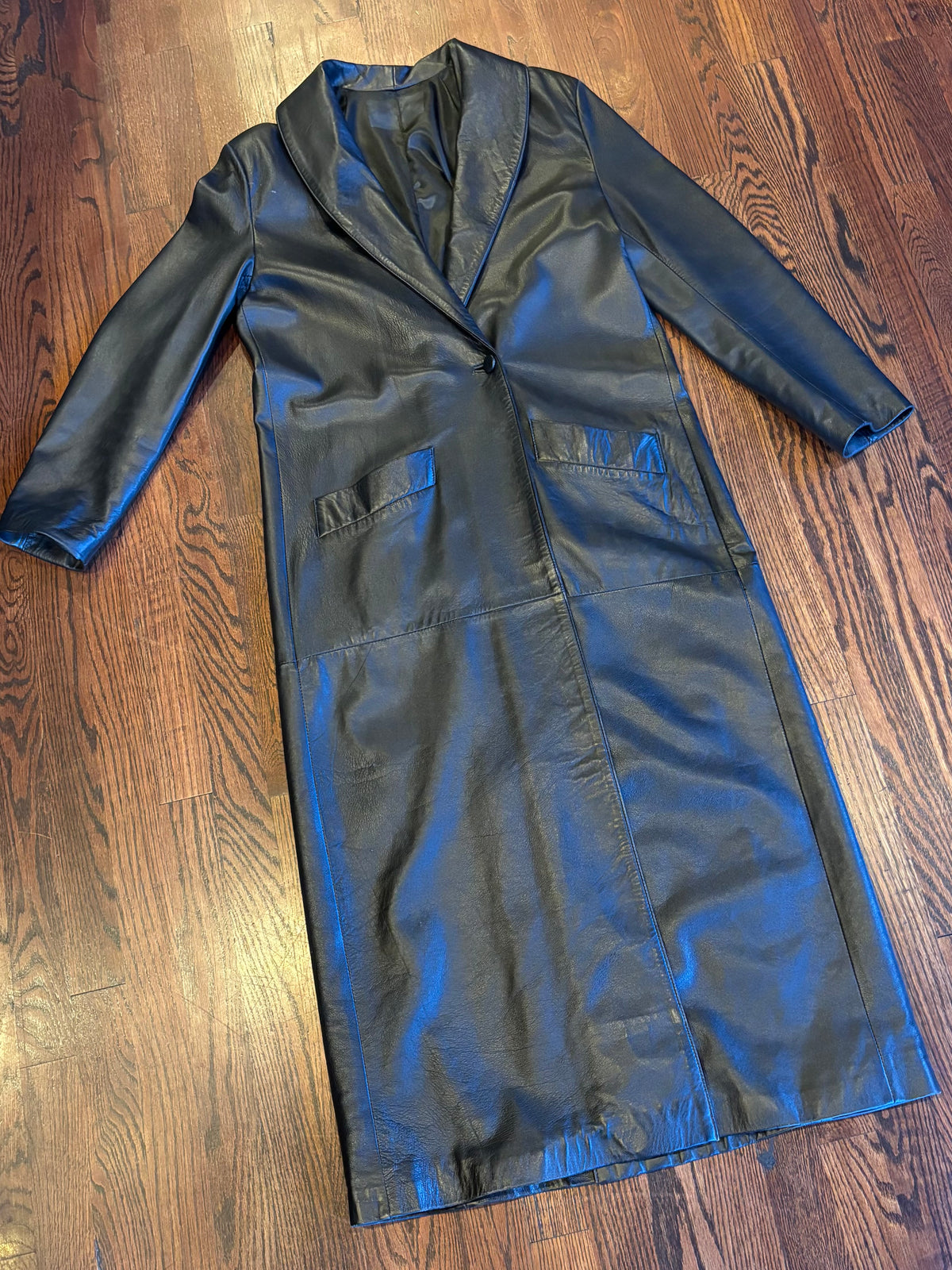 Vintage Gorgeous and Soft Long Black Leather Coat