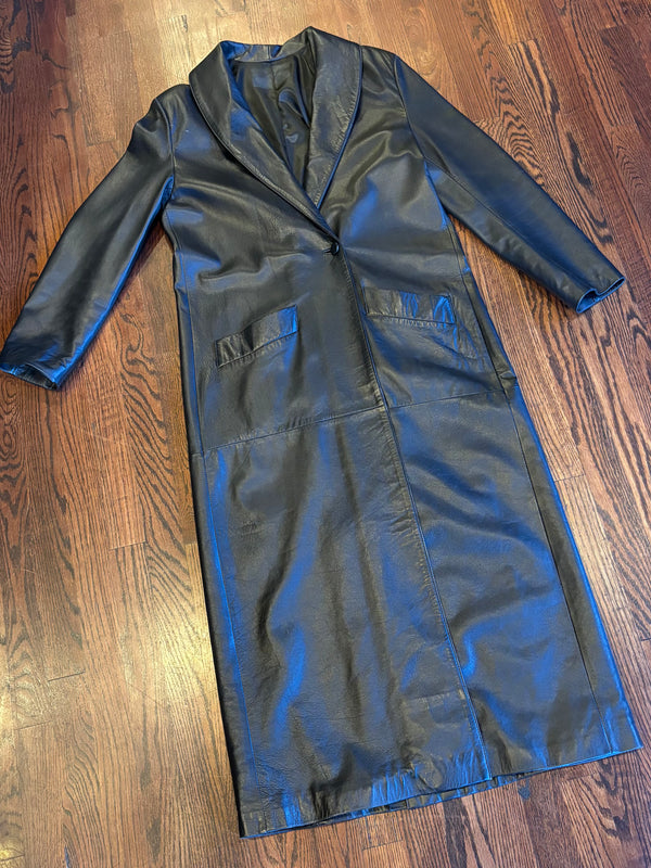 Vintage Gorgeous and Soft Long Black Leather Coat
