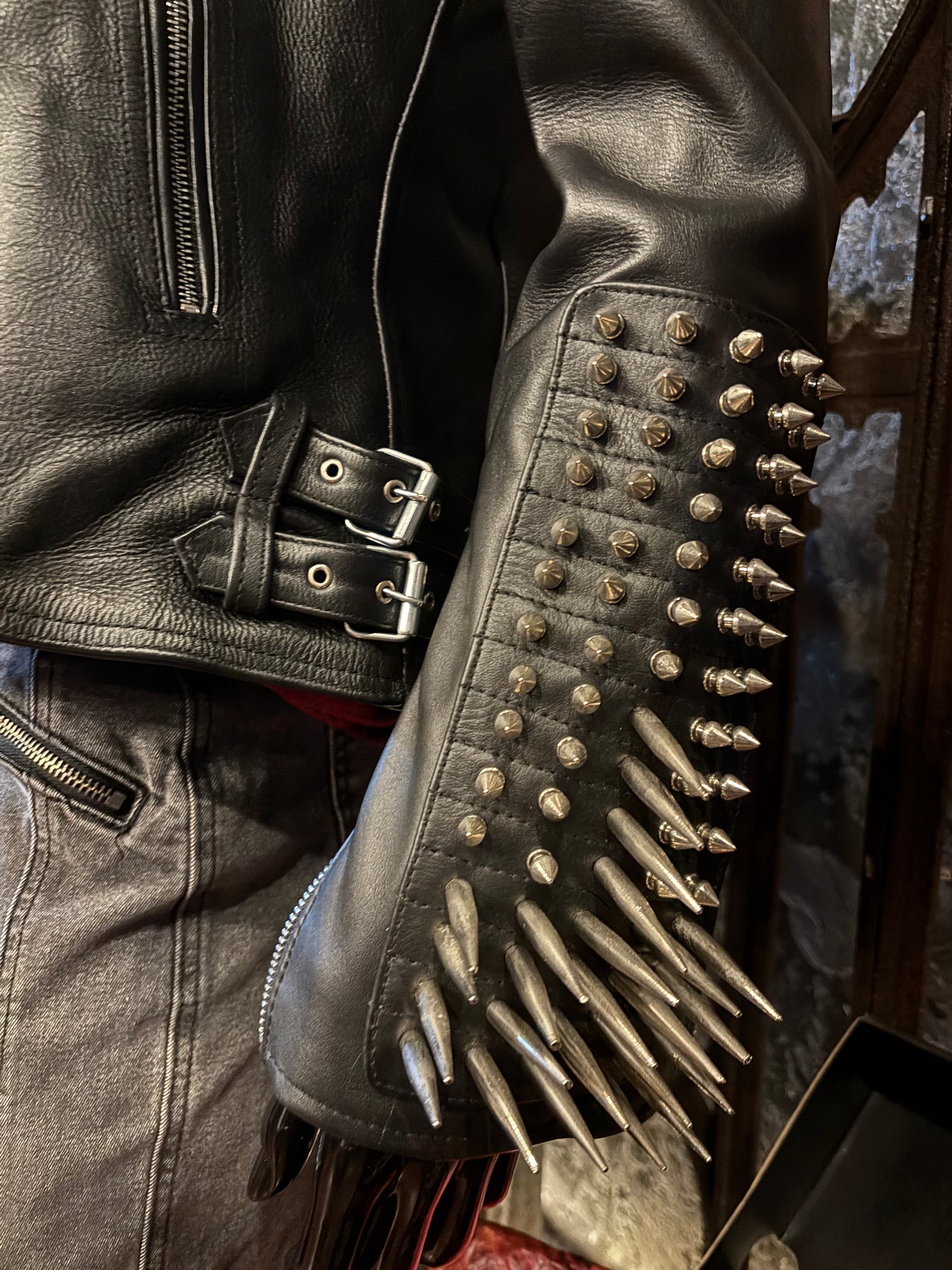 Custom spiked leather jacket