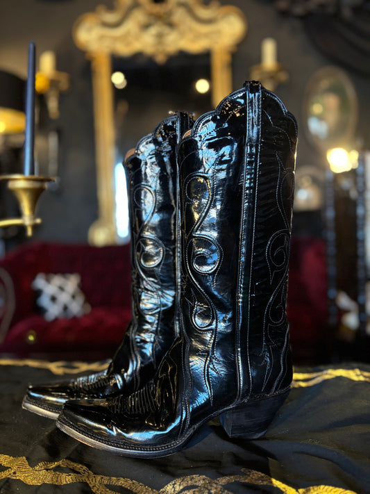 Lucchese Black Patent Leather Cowboy Boots