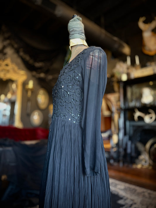 M.P.H Black Embroidered Button Down Gown
