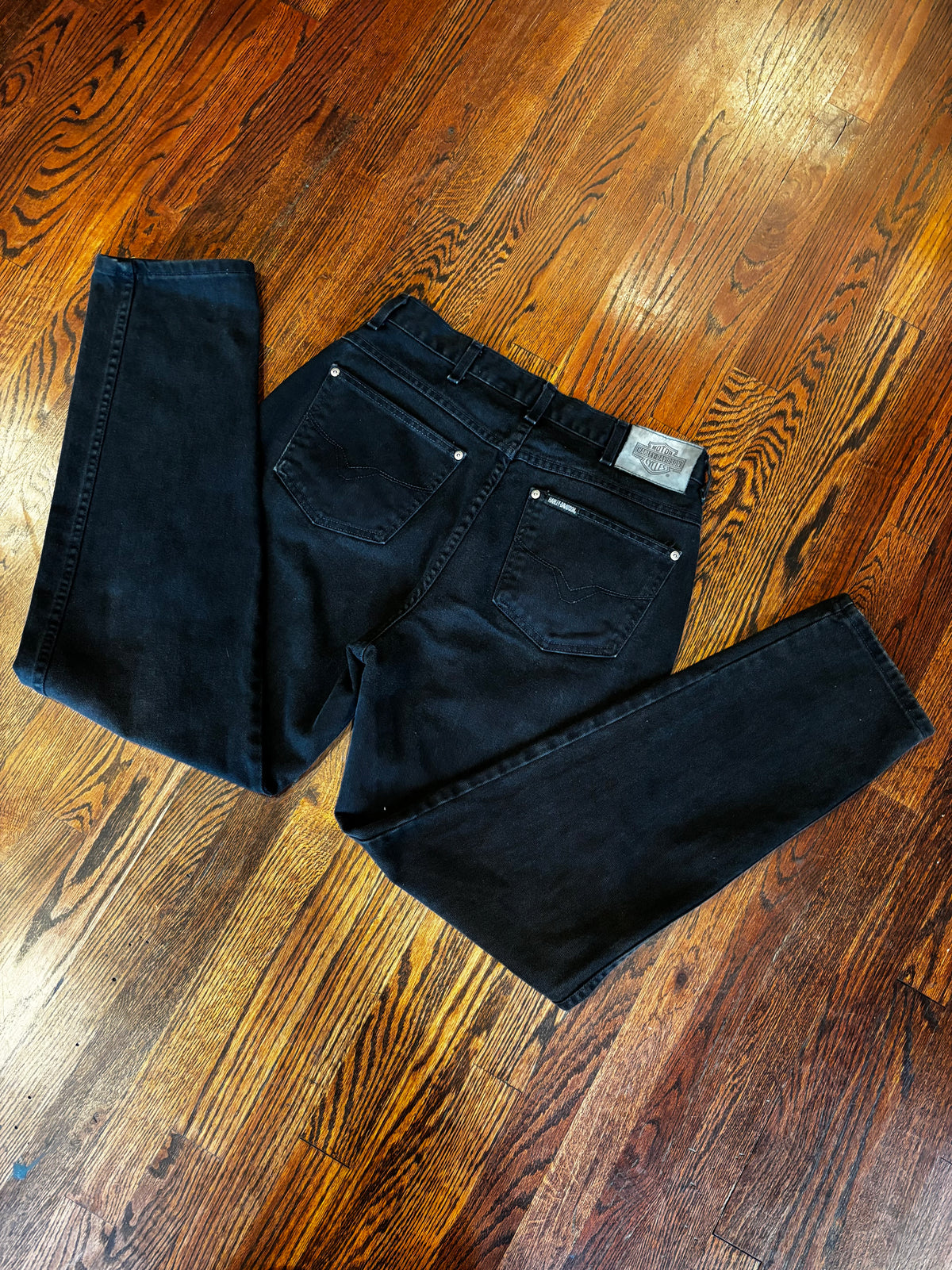 Vintage Harley-Davidson Washed Black Mid Rise Straight Leg Jeans