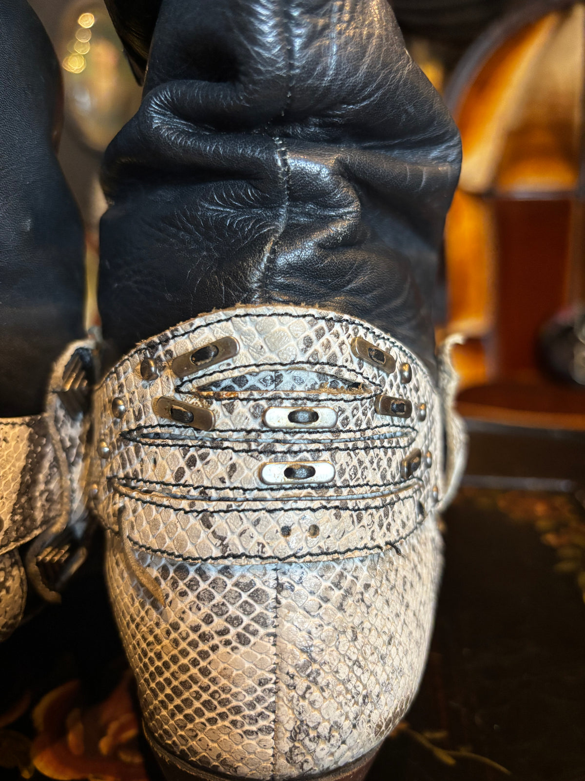 Vintage Leather and Snake Skin Slouchy Cowboy Boots ￼