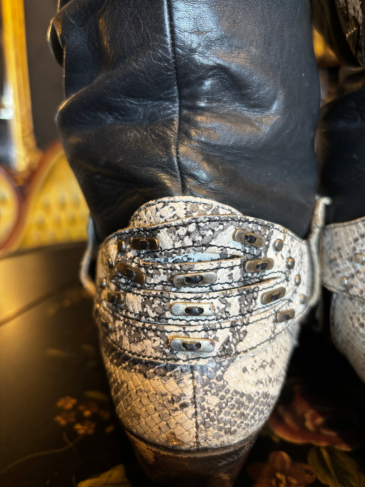 Vintage Leather and Snake Skin Slouchy Cowboy Boots ￼