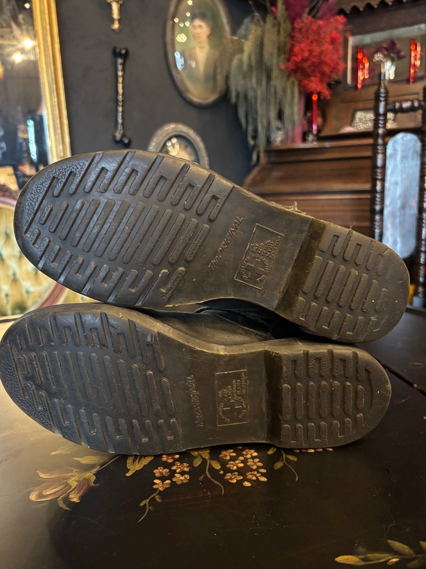 Dr. Marten Grey Worn-In Renn Faire Engineer Kathleen Biker Boots