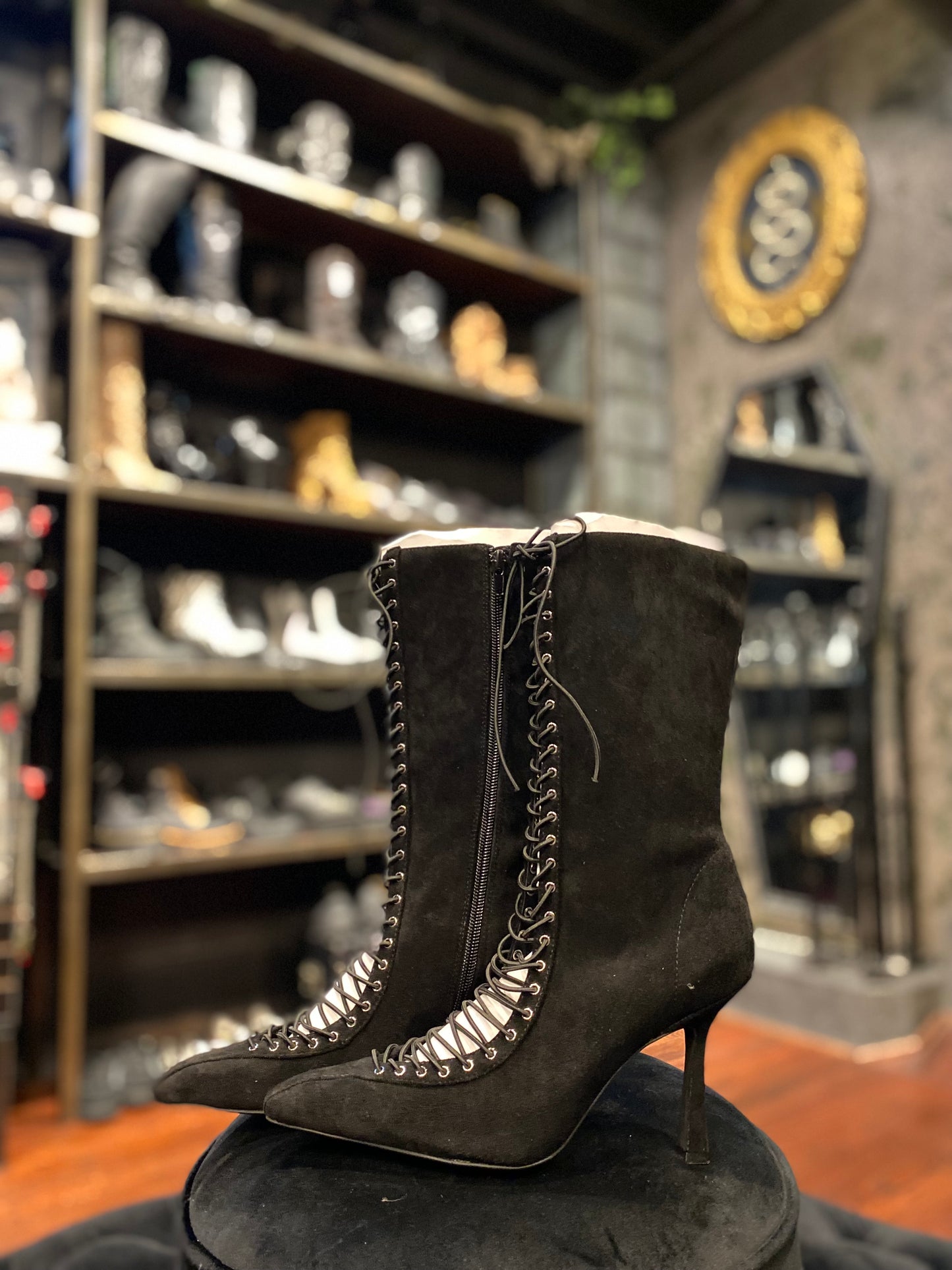Jeffery Campbell Tall Black Corset Lace-Up Stilletto Boots