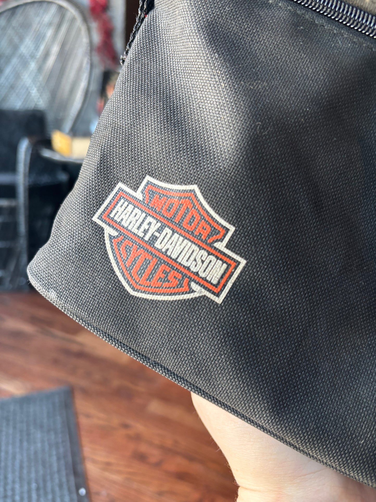 Vintage Black Canvas Harley-Davidson Crossbody Bag