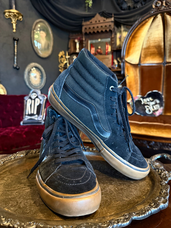 Vans Classic Black Canvas and Suede Leather High Top Skateboarding Sneakers