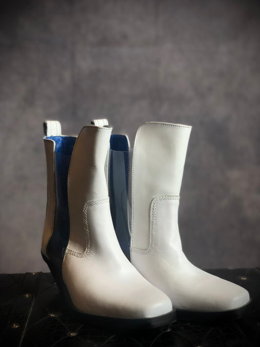 Vintage Diesel “D-Guidecca Mat” White Leather Modern Moto Cowboy Boots