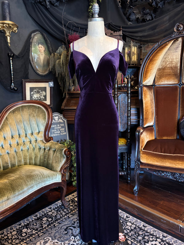 Y2K Plum Cold Shoulder Velvet Gown