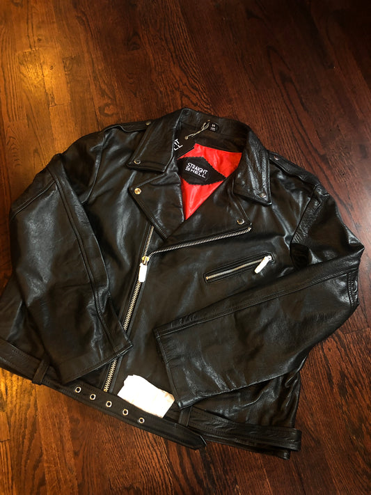 NWT Straight To Hell “Commando” Black Leather Moto Jacket