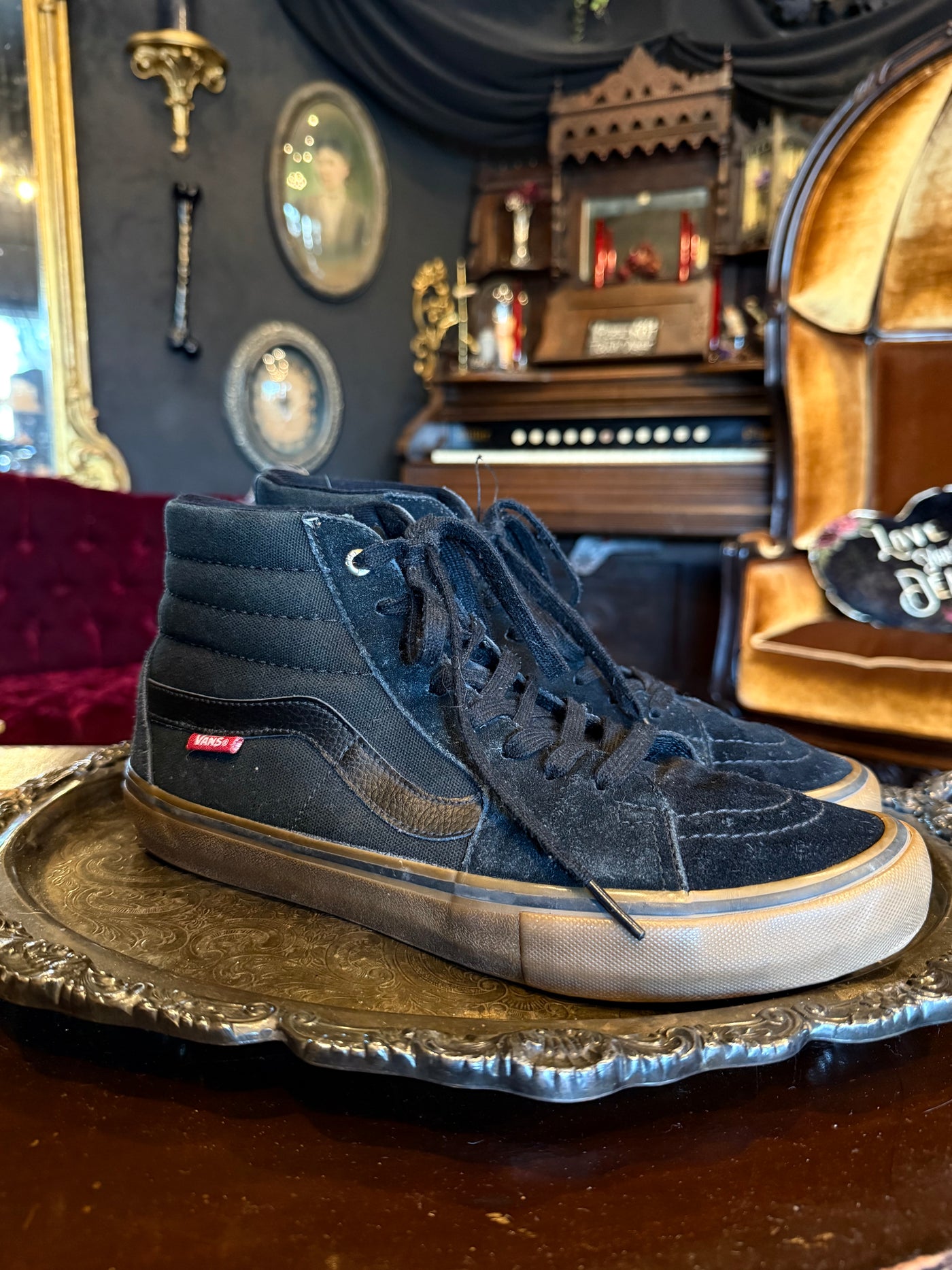 Vans Classic Black Canvas and Suede Leather High Top Skateboarding Sneakers