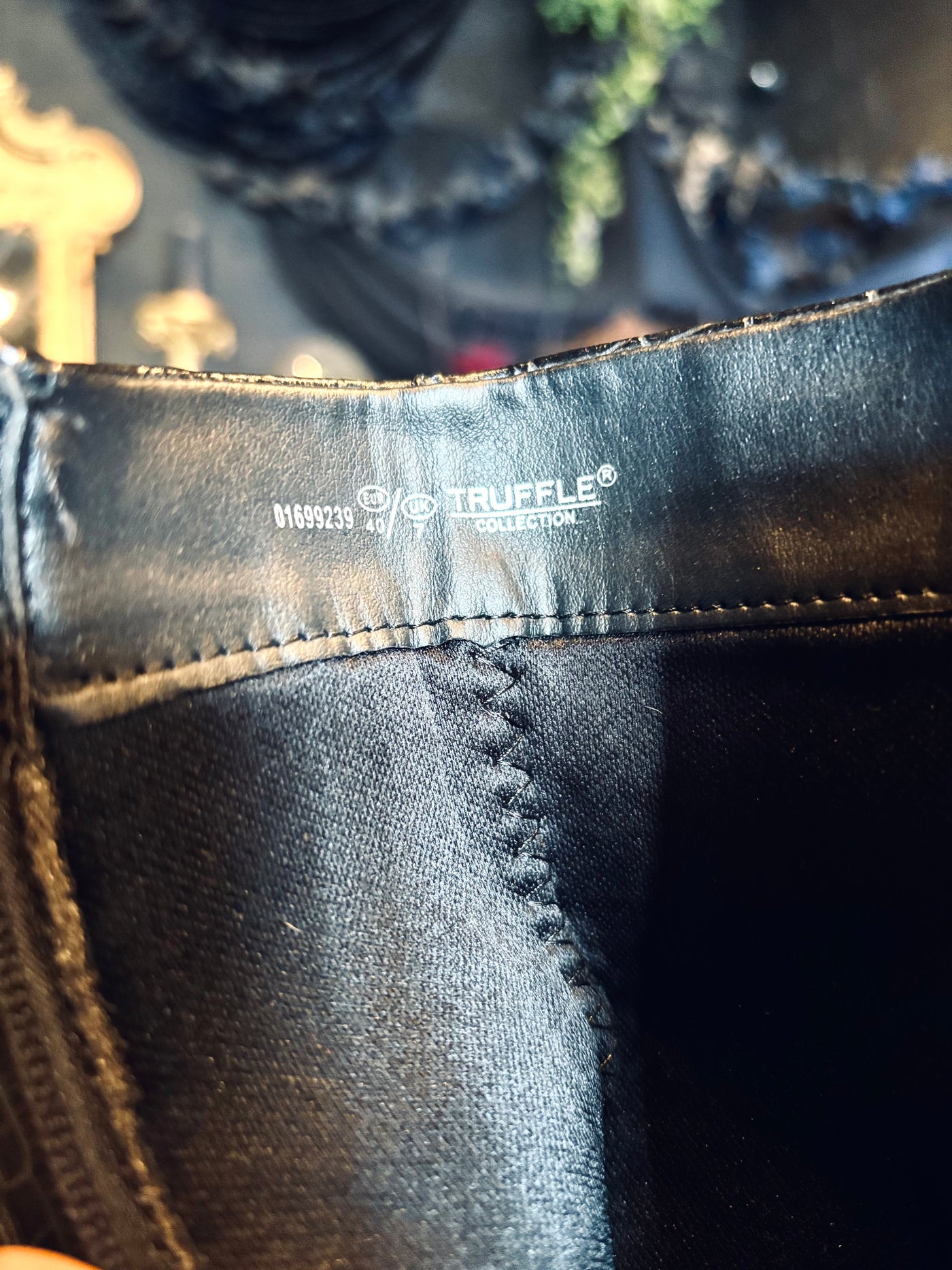 Truffle Collection 90’s Style Square Toe Black Vegan Leather Croc Embossed Chunky Heel Ankle Boots