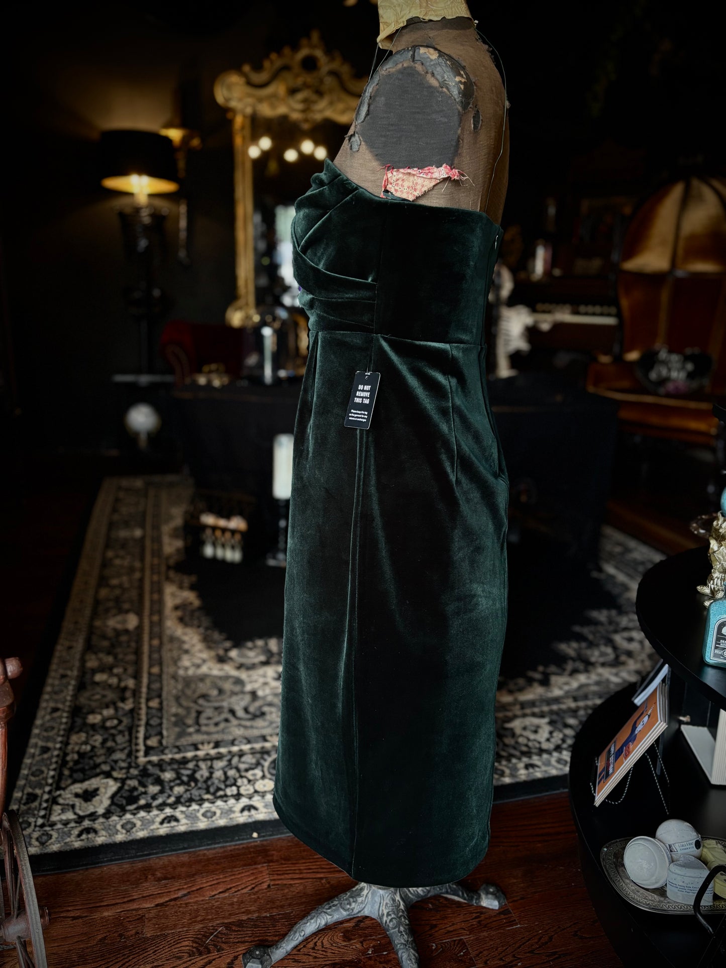 Express Green Velvet Strapless Dress