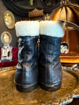 Black Leather Converse High Top Shearling Cuffed Sneakers