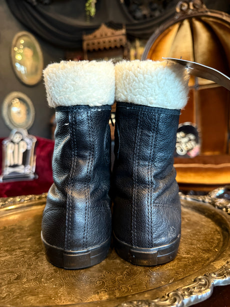 Black Leather Converse High Top Shearling Cuffed Sneakers