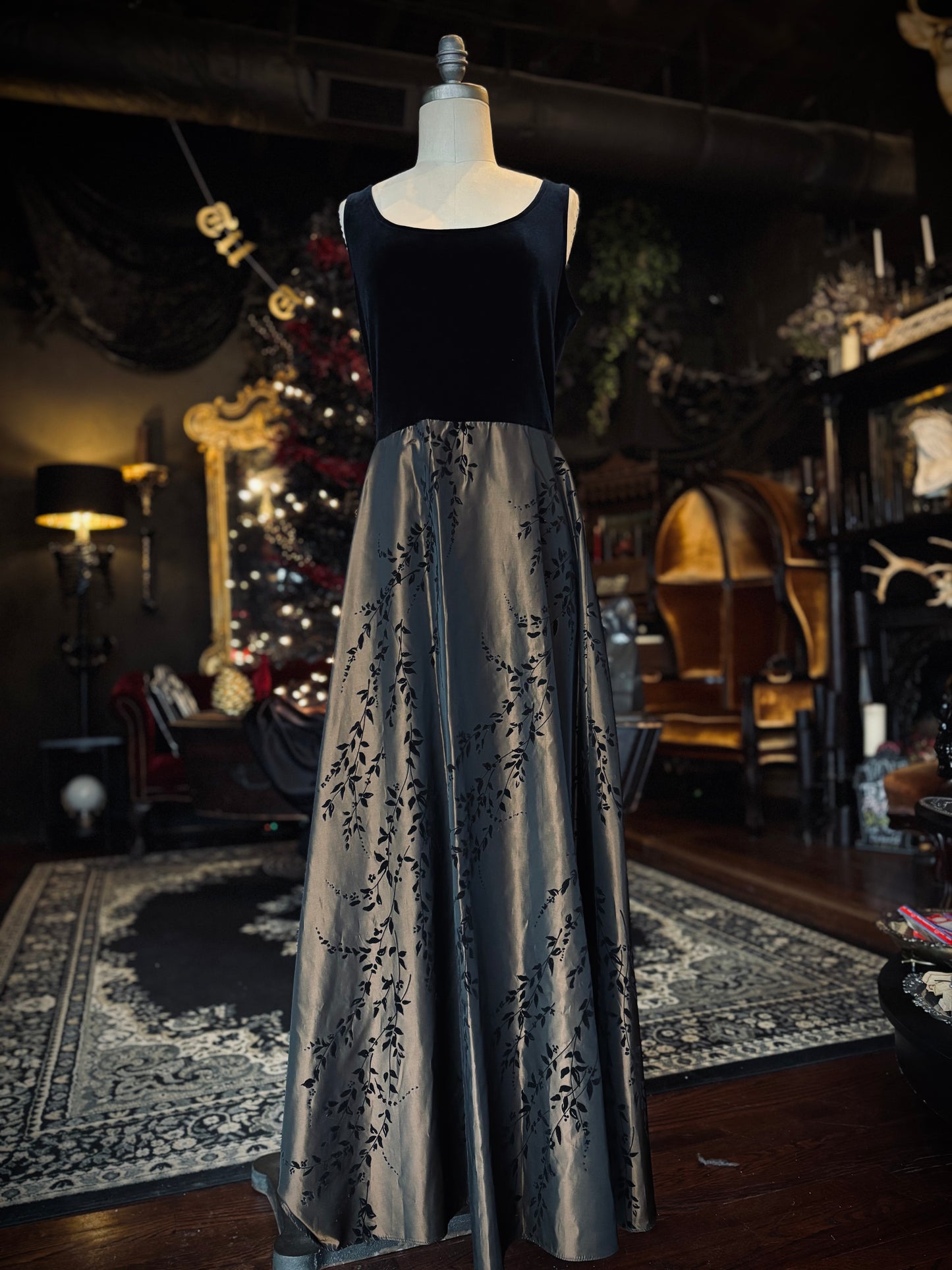 Velvet and bronze formal gown
