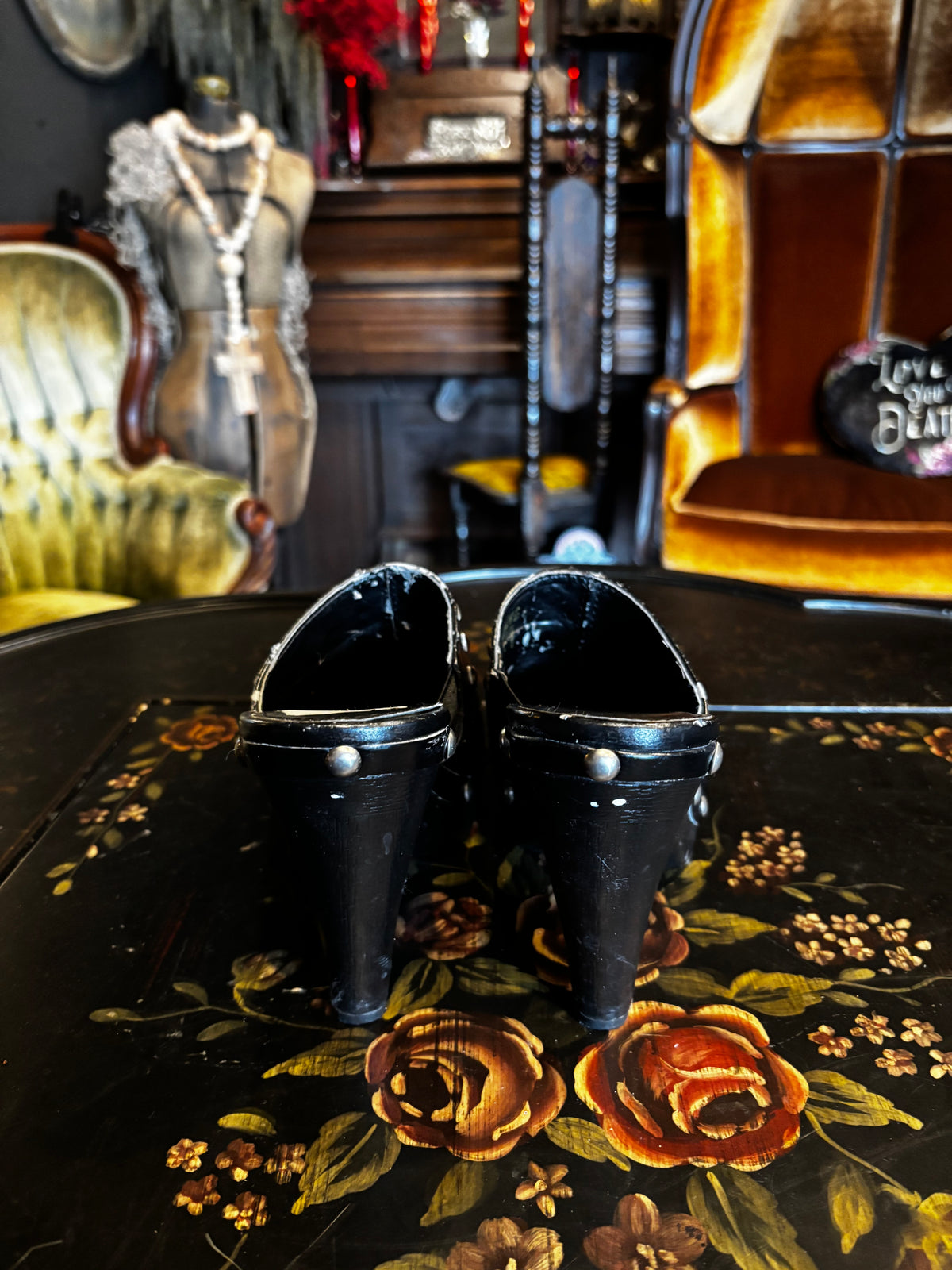 Y2K Chaps Black Silver Studded High Heel Mules
