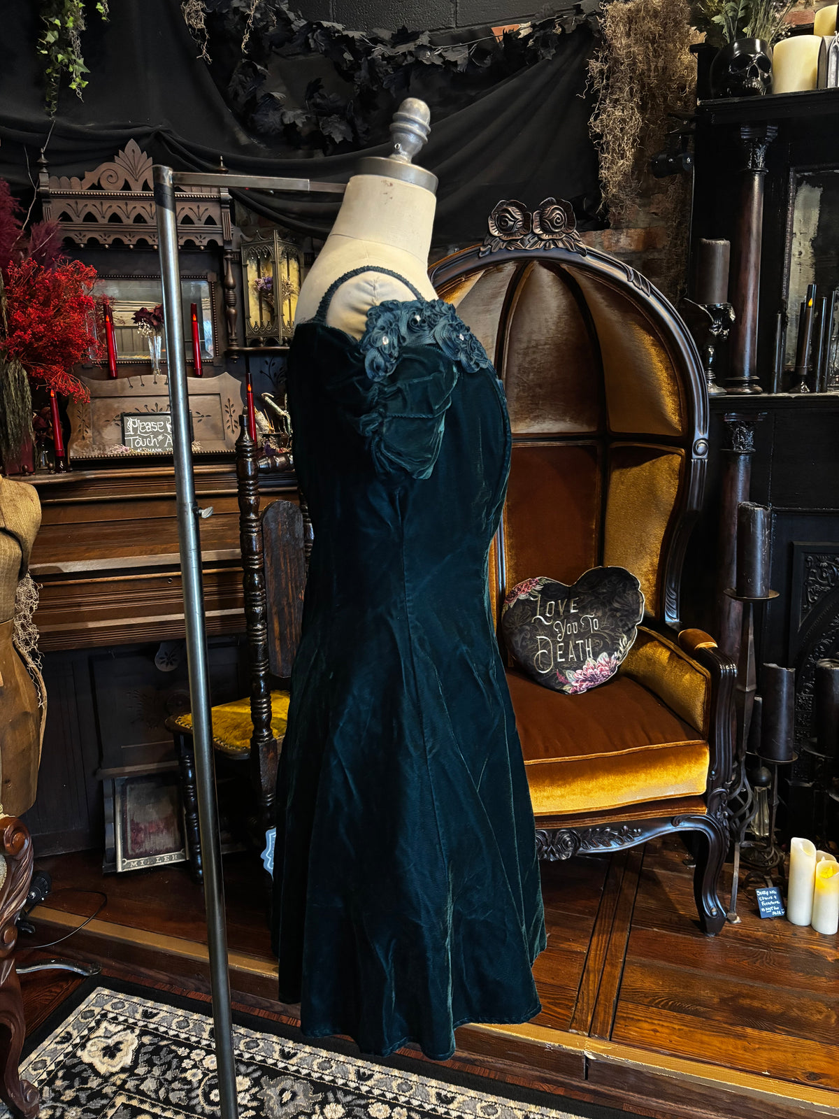Vintage 90s Emerald Velvet Fit and Flare Mini Party Dress