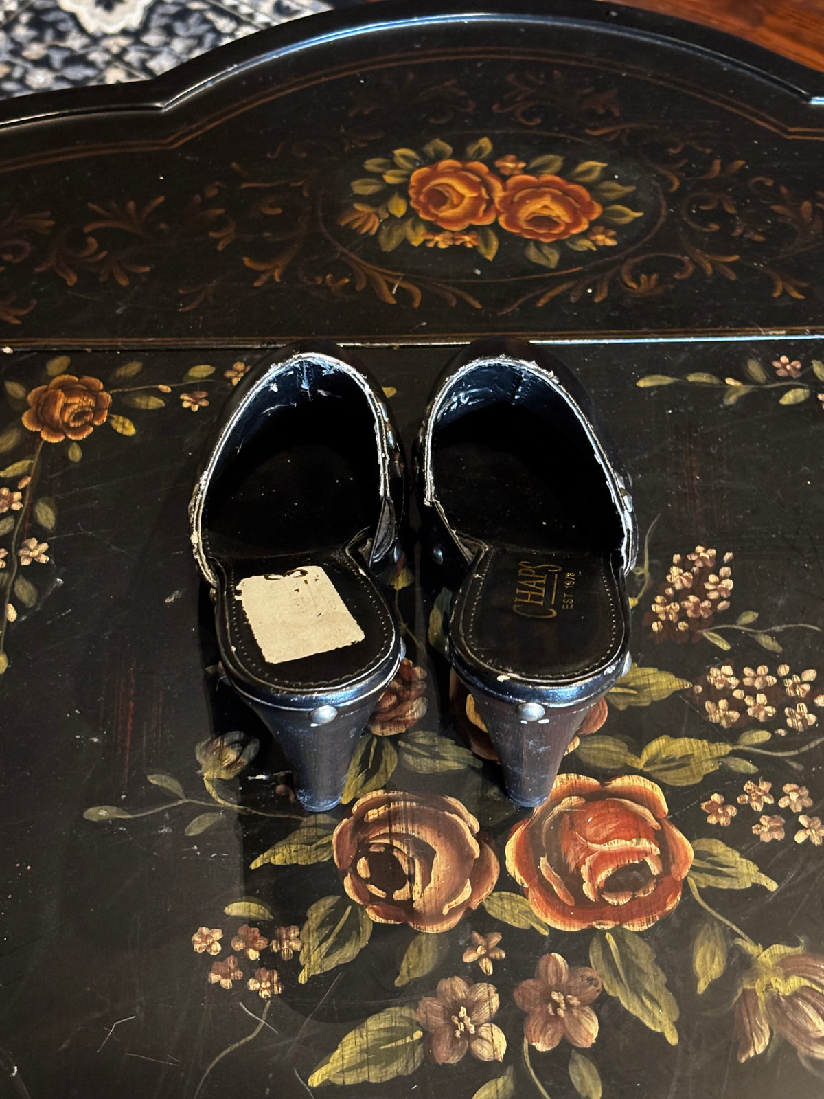 Y2K Chaps Black Silver Studded High Heel Mules