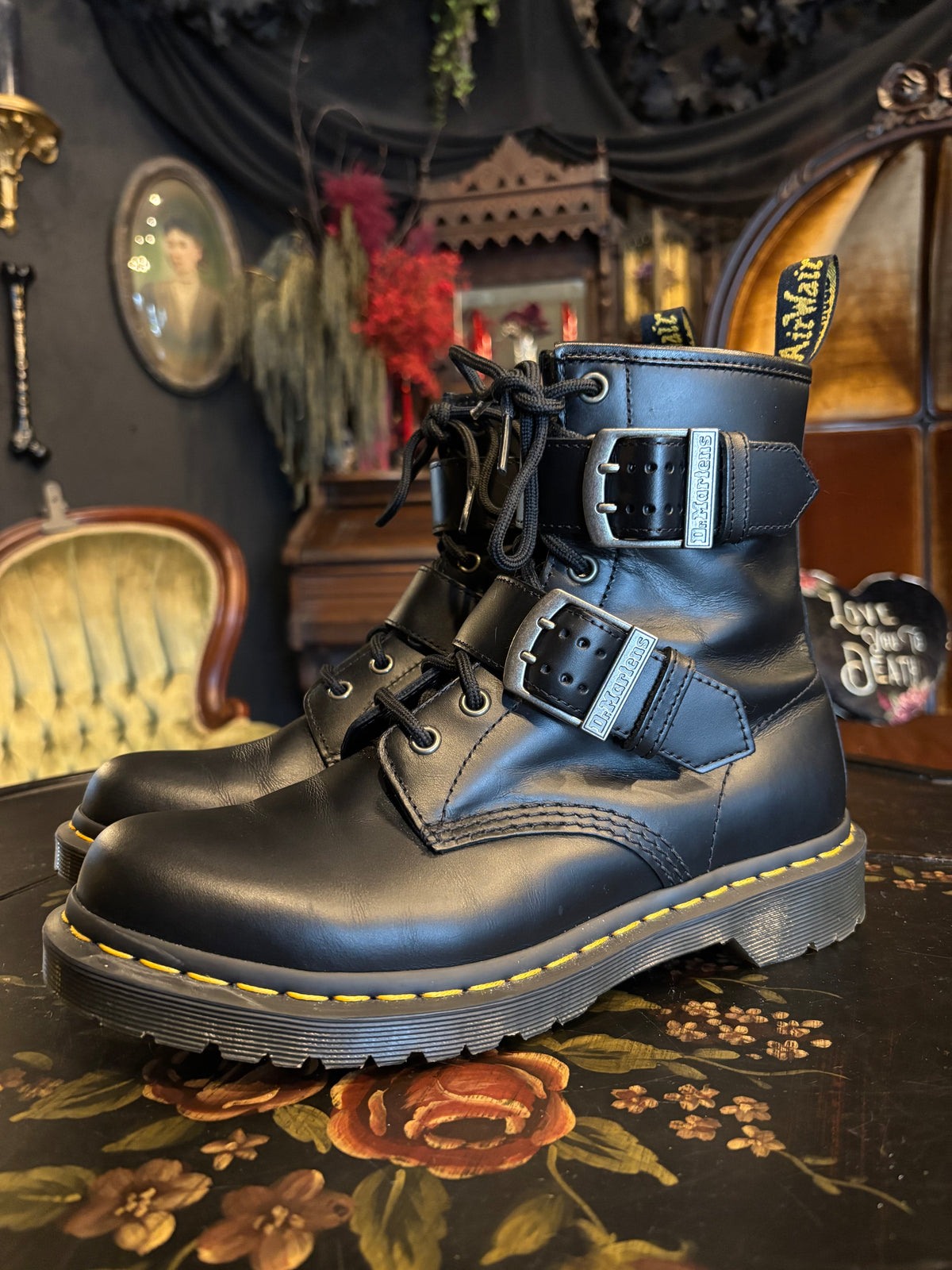 1460 Buckle Pull Up Leather Lace Up Boots