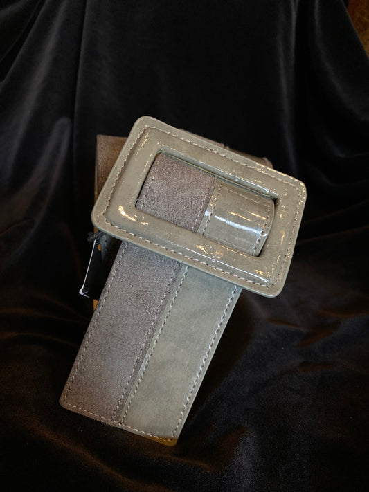 Grey Suede and Patent Leather Waist Belt