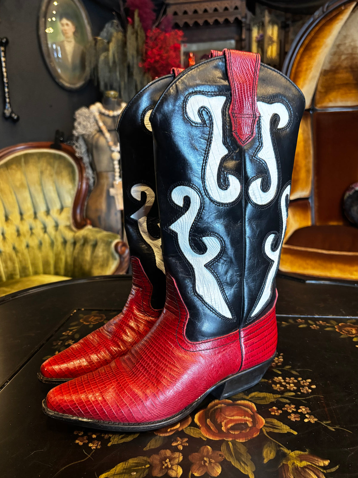 Vintage 90s Nine West Red and Black Cowboy Boots