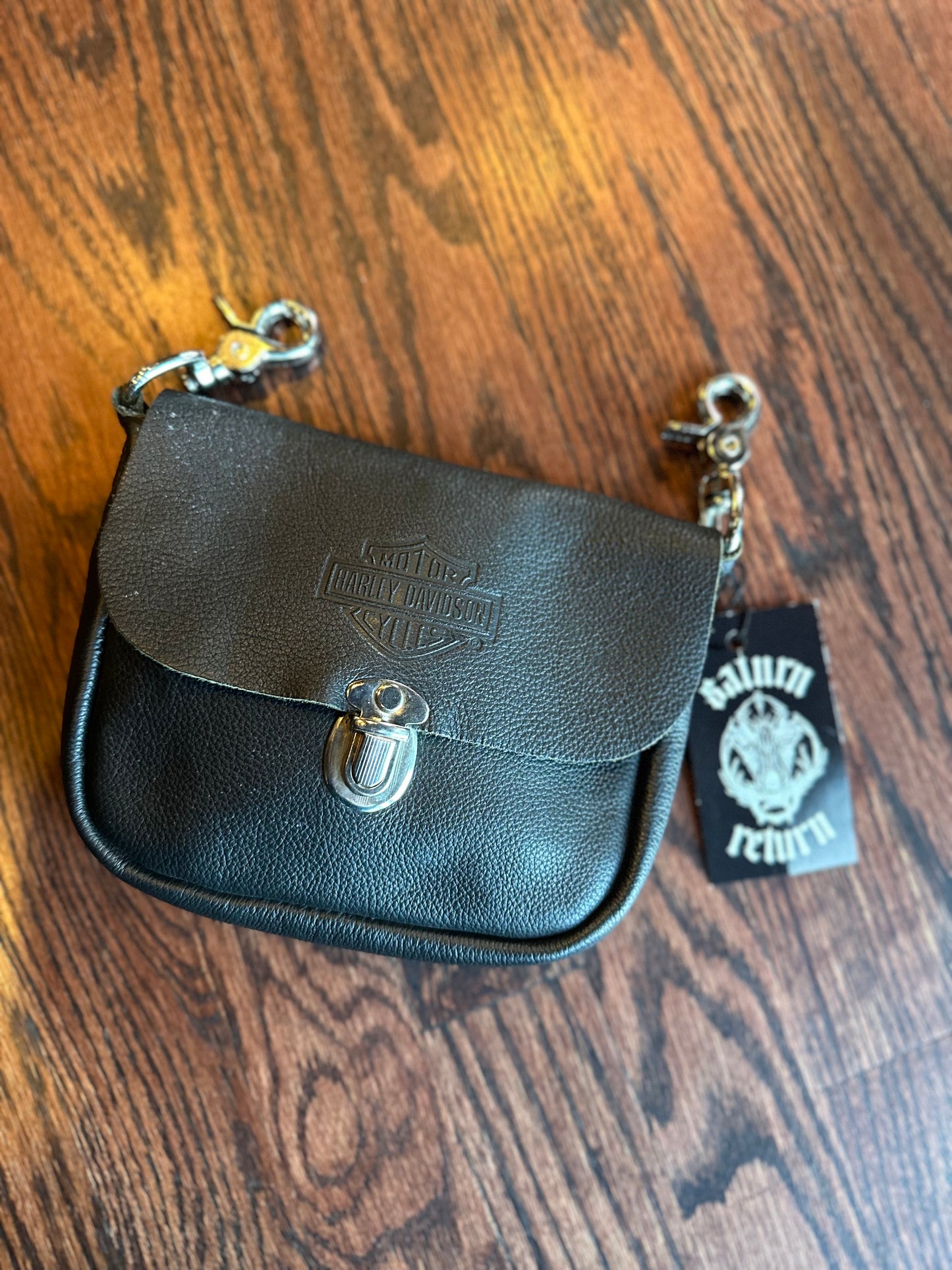 Vintage Harley-Davidson Black Leather Clip-On Belt Bag