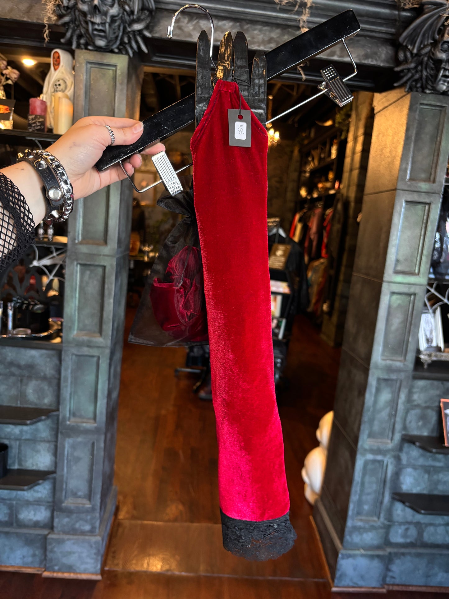 Grave Details Hand Made Pair of Fingerless Opera Gloves RED