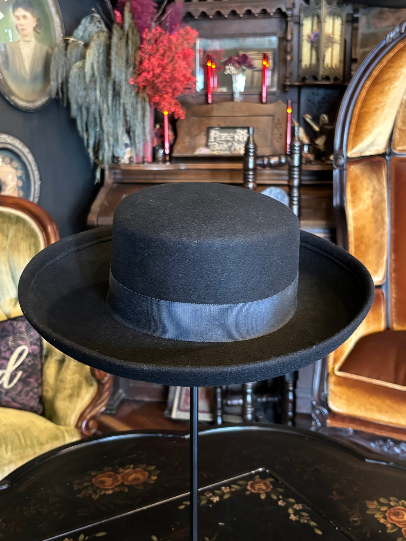 Vintage Black Wool Felt Wide Brimmed Hat