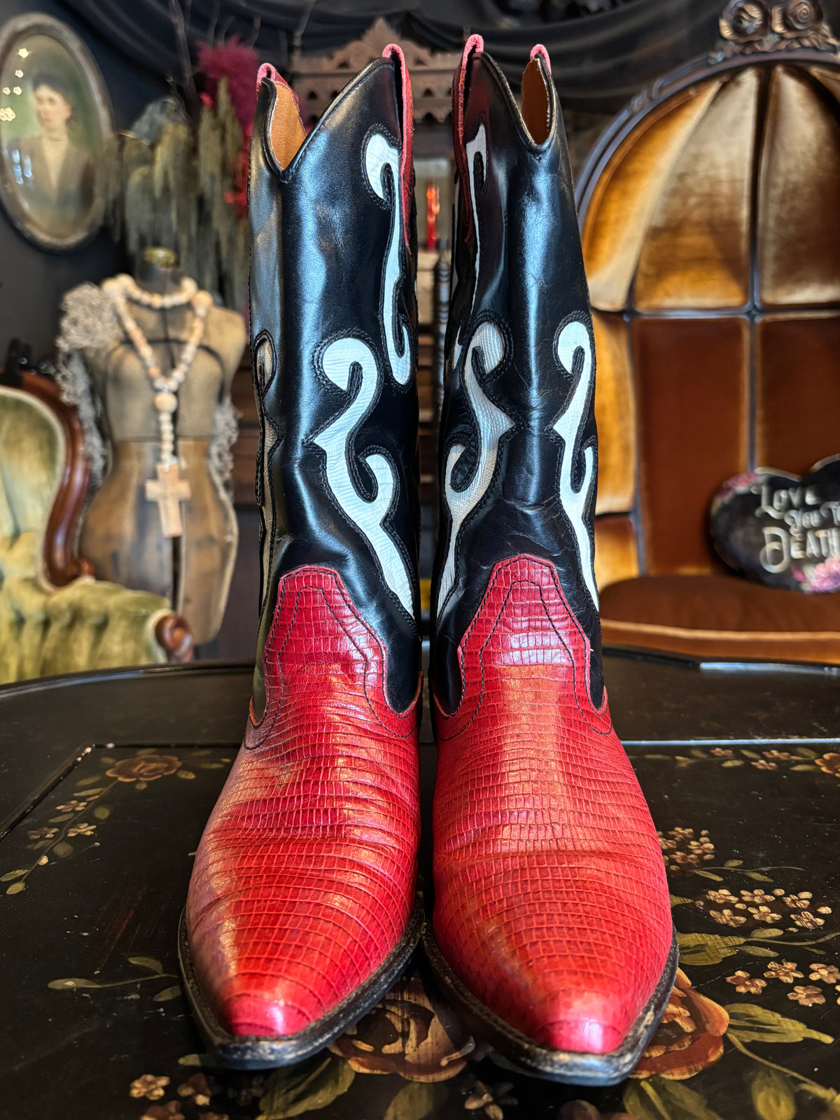 Vintage 90s Nine West Red and Black Cowboy Boots