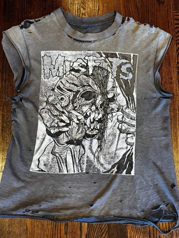 Vintage 1980’s OG Thrashed Misfits Pushead Sleeveless Muscle T-Shirt