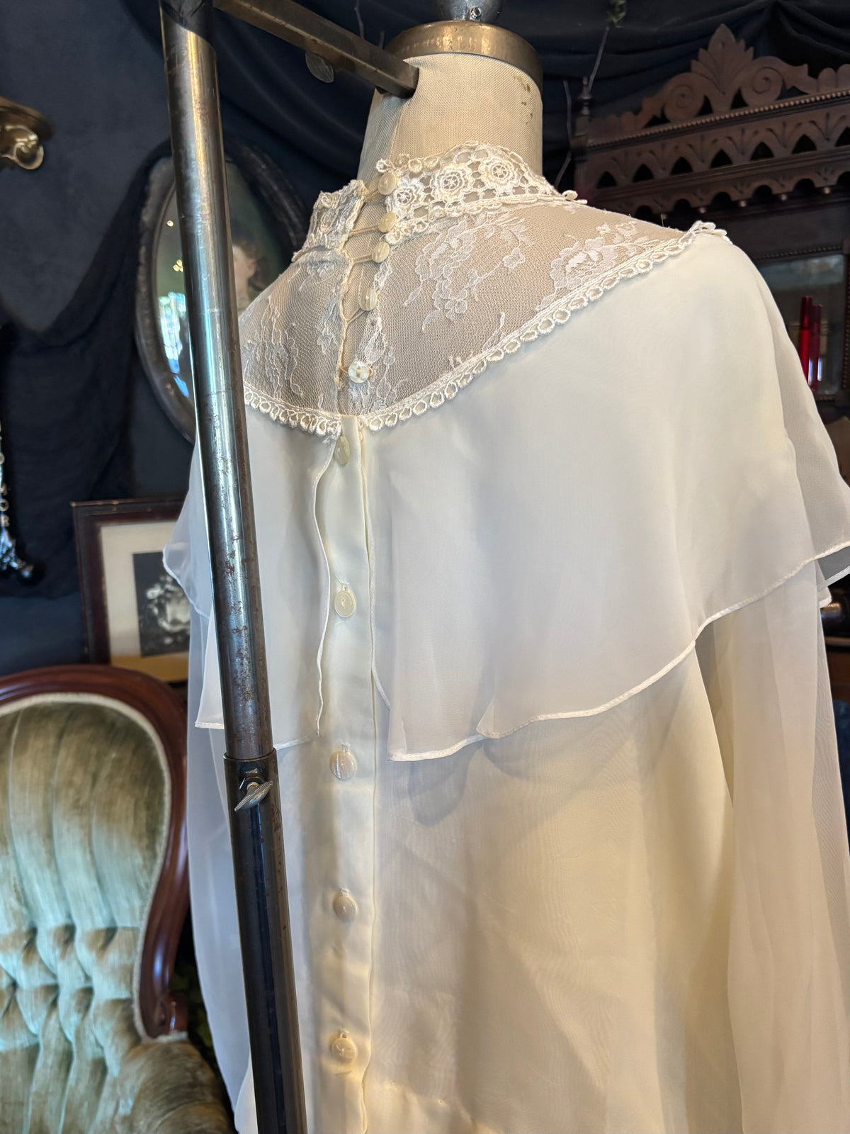 Vintage Beautiful White Lace Beaded Ruffle Blouse