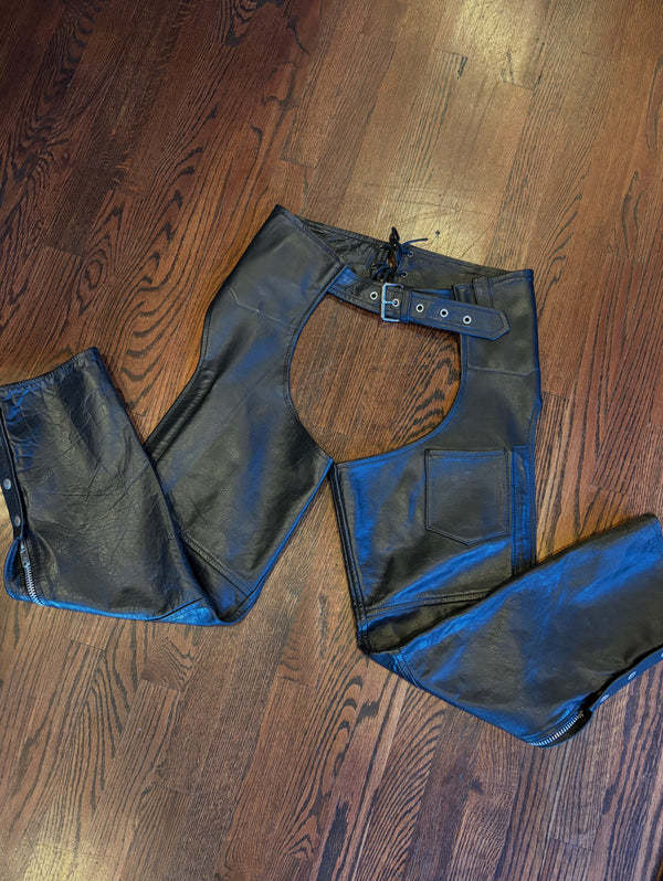 Vintage Bonus Brand Classic Black Leather Cowboy Chaps