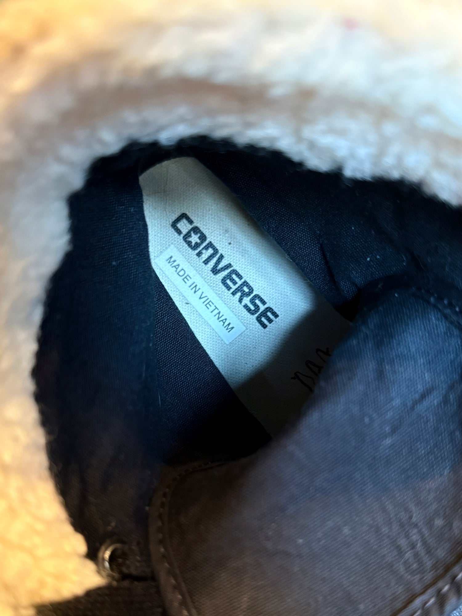 Black Leather Converse High Top Shearling Cuffed Sneakers