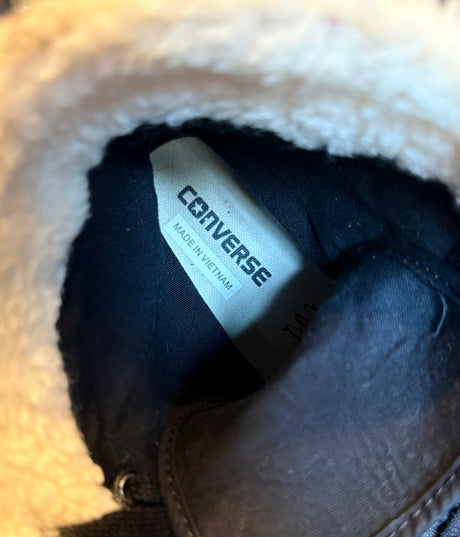 Black Leather Converse High Top Shearling Cuffed Sneakers