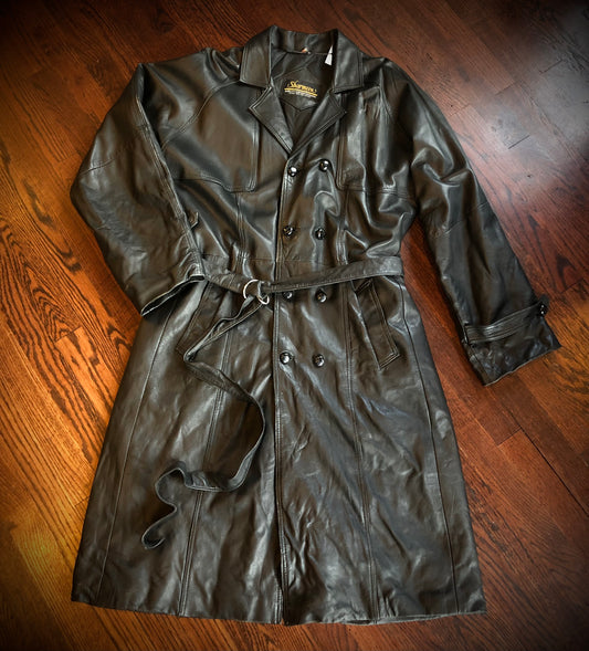 Vintage Sharmeen Leather Black Trench Coat
