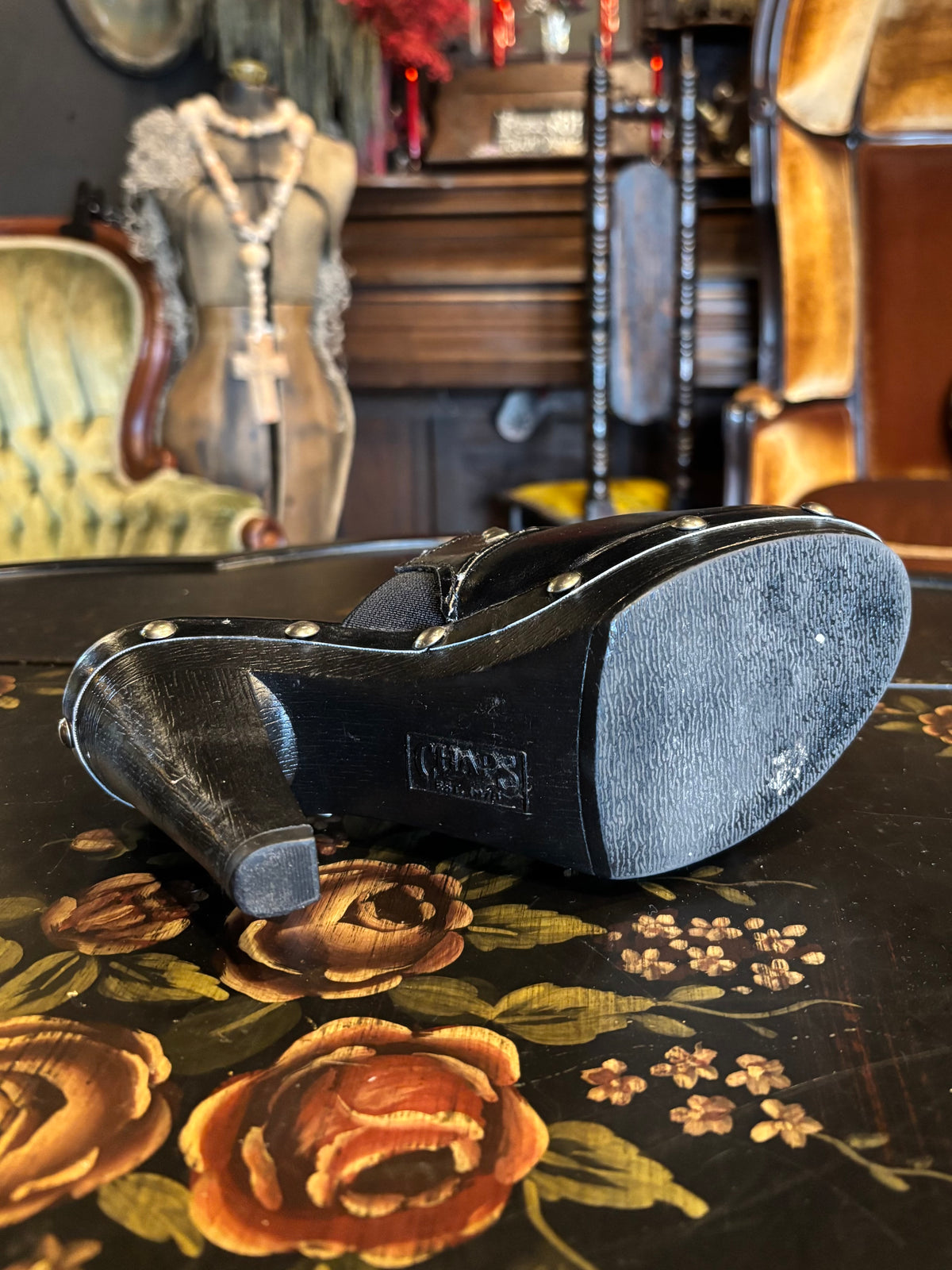 Y2K Chaps Black Silver Studded High Heel Mules