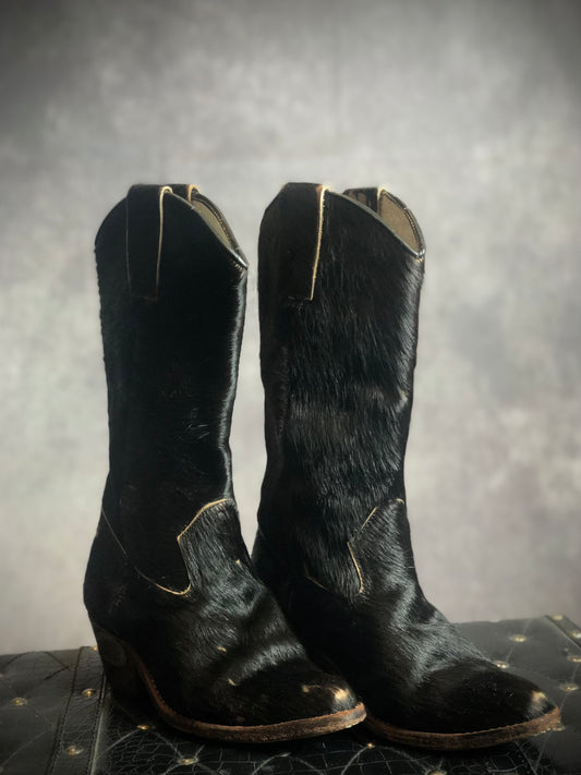 Vintage Rango Botas Black Cowhide Cowboy Boots