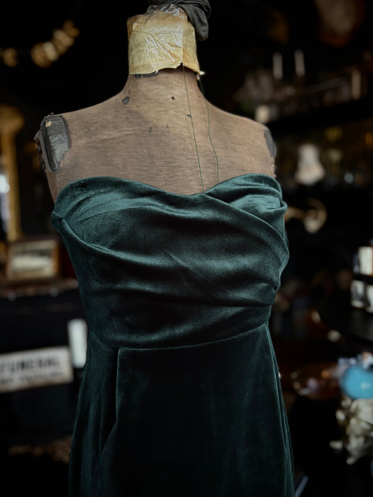 Express Green Velvet Strapless Dress