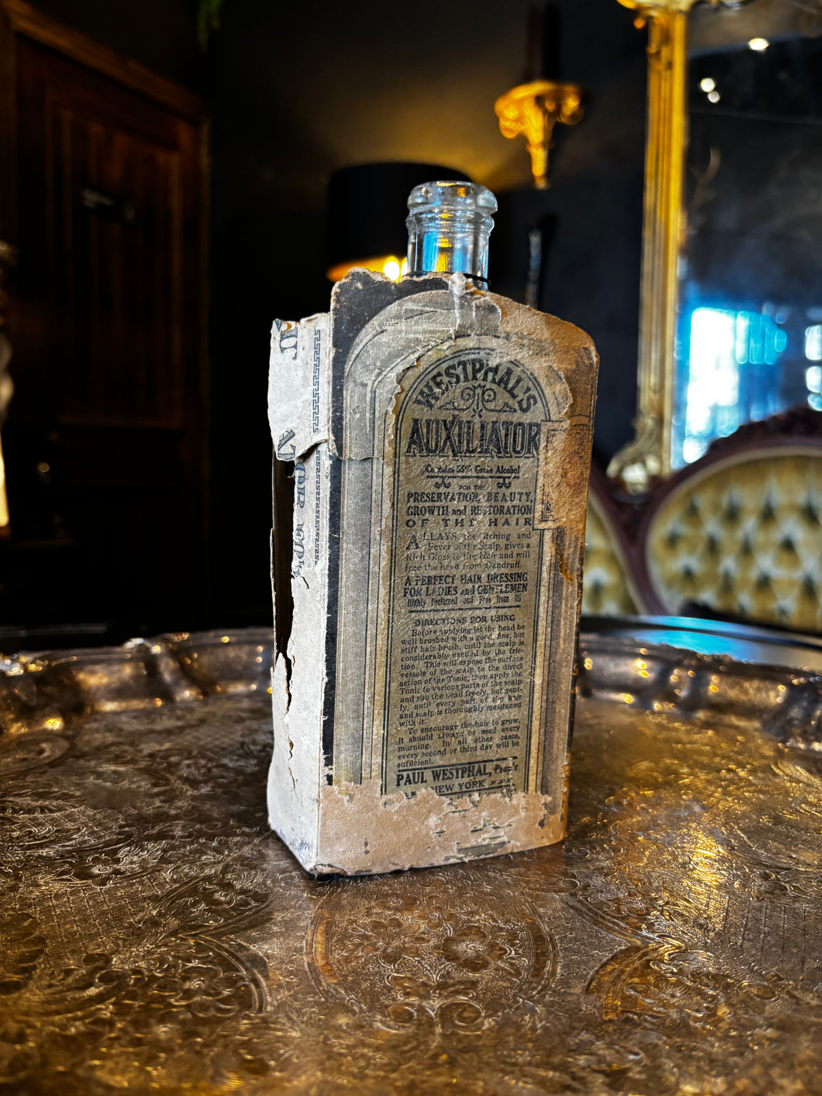 Antique Westphal’s Glass Hair Tonic Bottle with Original Packaging