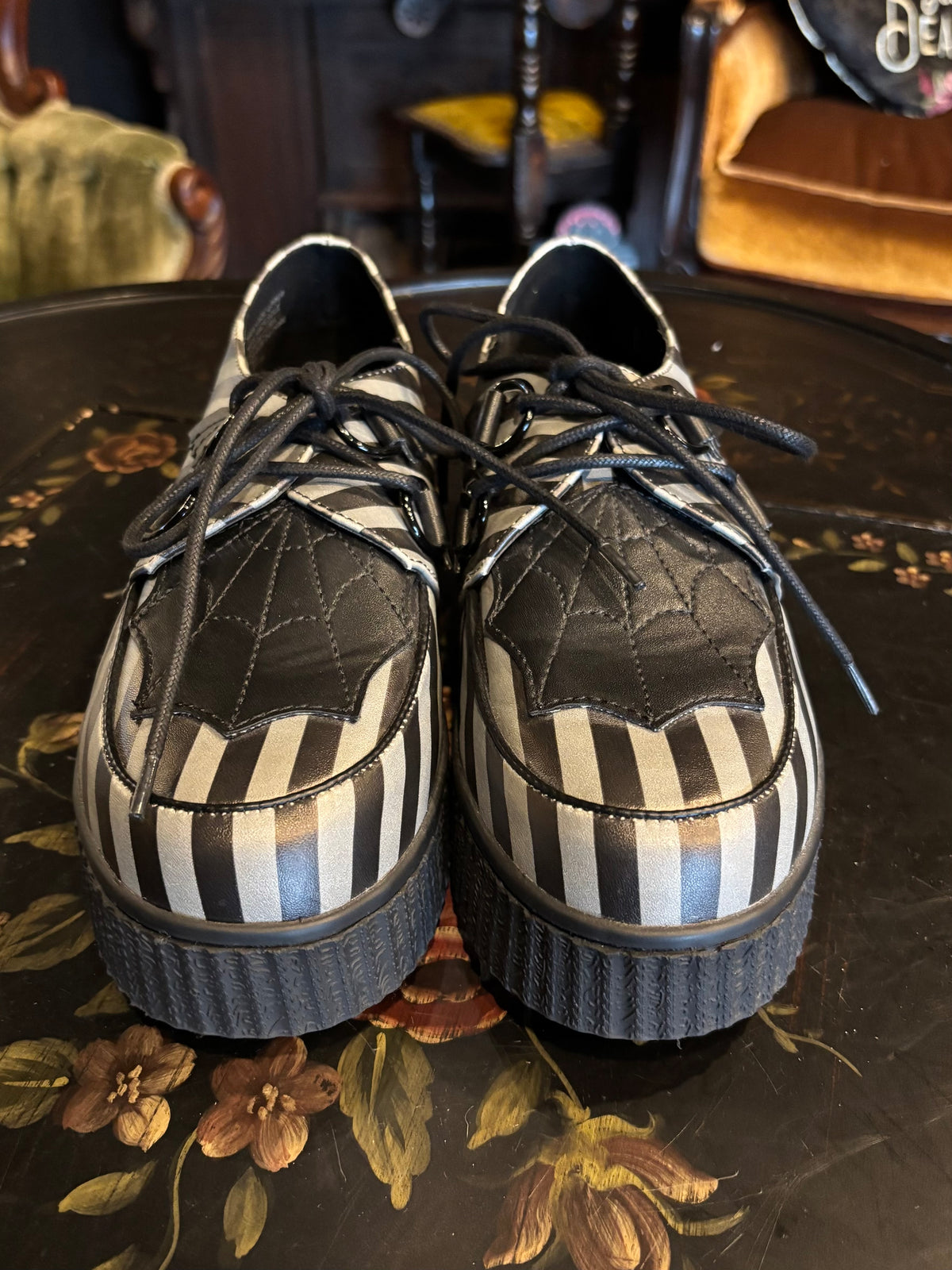 Strange Cvlt Black & Grey Stripe Widow Creepers