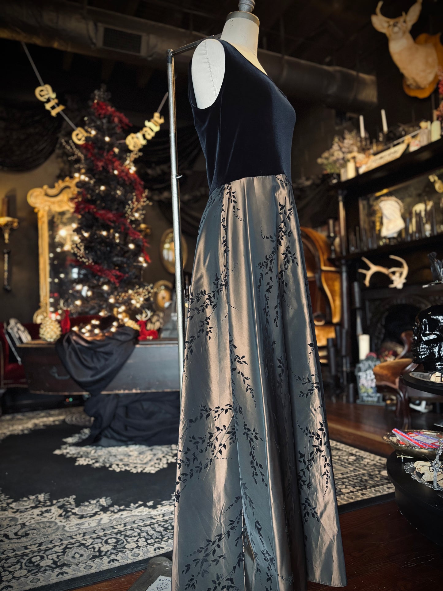 Velvet and bronze formal gown
