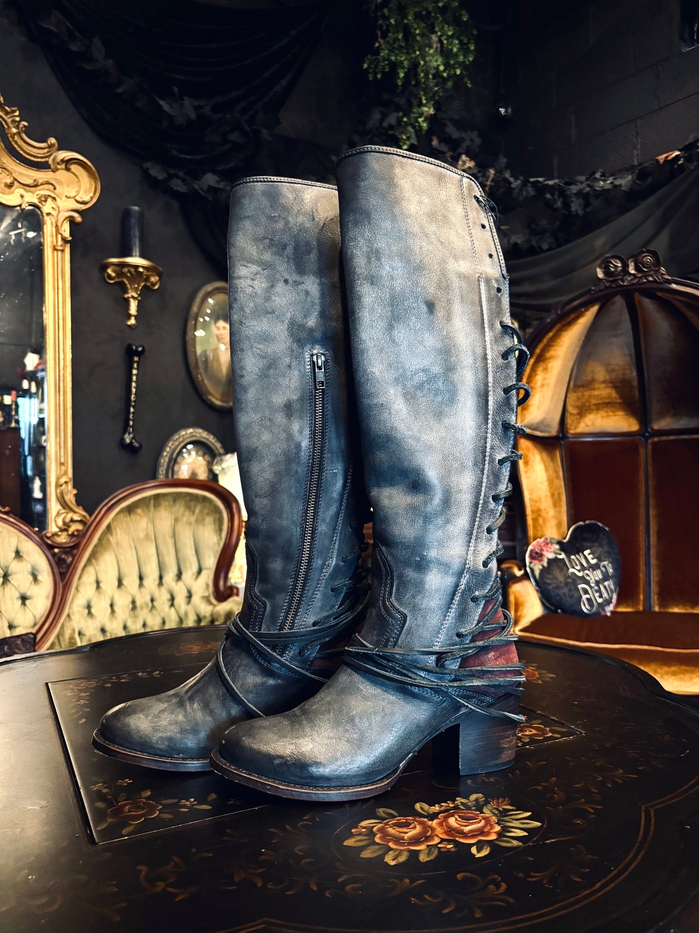 Free Bird by Steven Grey and Red Leather Lace-Up Tall Boots