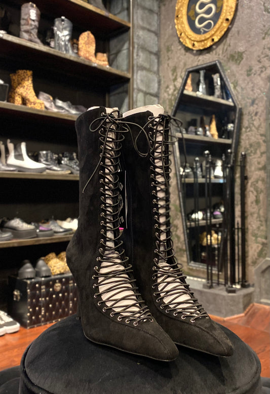 Jeffery Campbell Tall Black Corset Lace-Up Stilletto Boots